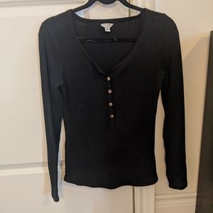 Guess Ribbed Henley Top Black